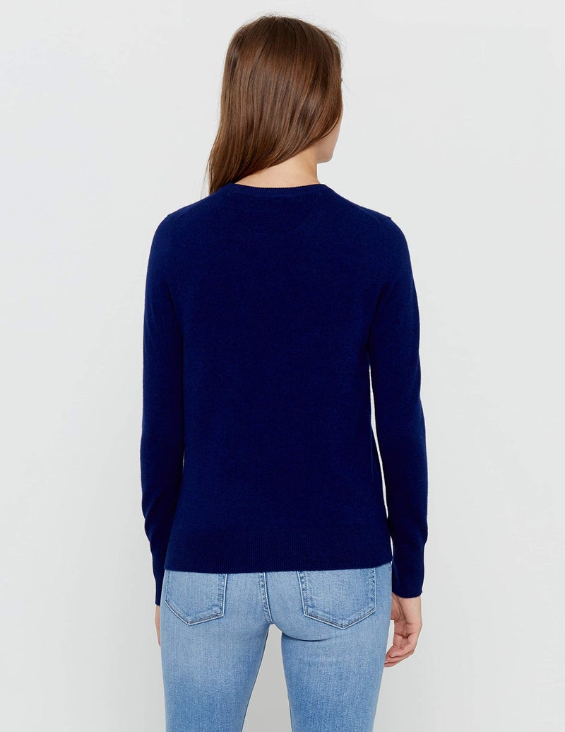 State Cashmere Womenâ€™s Essential Crewneck Sweater 100% Pure Cashmere Classic Long Sleeve Pullover (Navy, Small) - Image 3